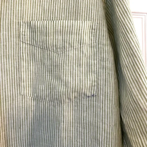 J. Crew Linen Long Sleeve Green Stripe Button down Shirt sz L - Picture 9 of 11
